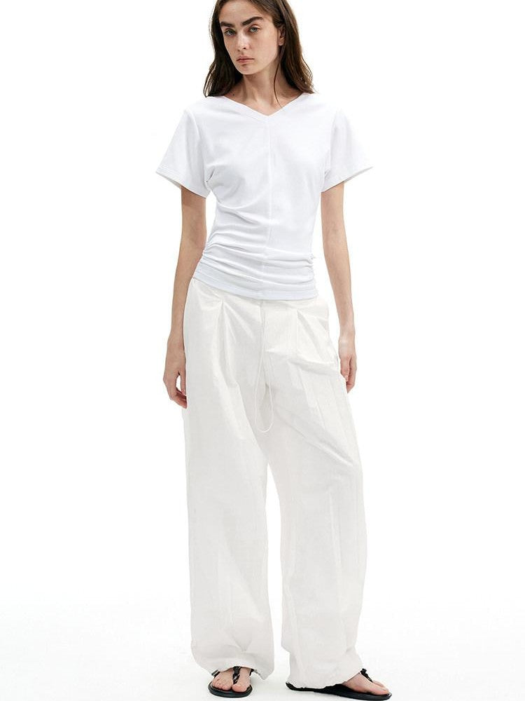 AFTADAWN White Textured Crinkle Pleated Draped Women&