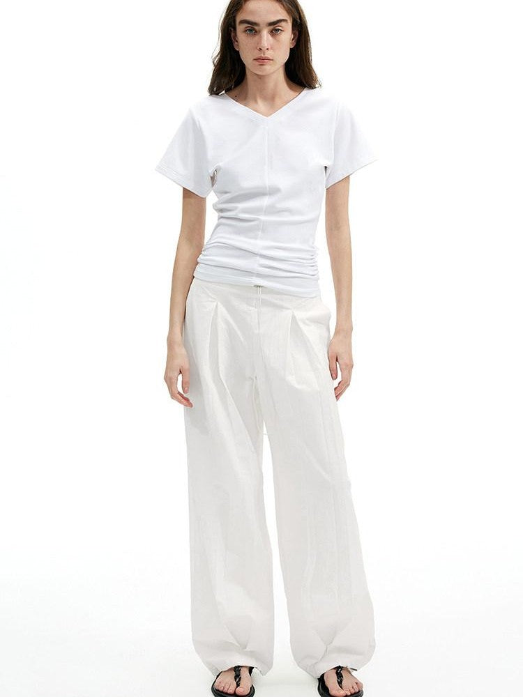 AFTADAWN White Textured Crinkle Pleated Draped Women&