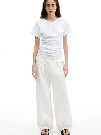 AFTADAWN White Textured Crinkle Pleated Draped Women&