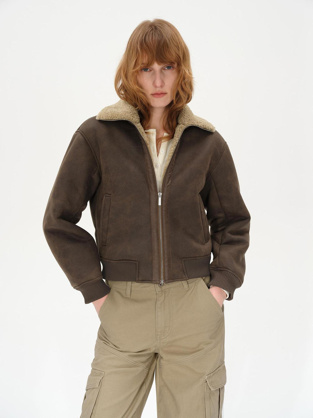 AFTADAWN Winter Shearling Collar Cropped Jacket