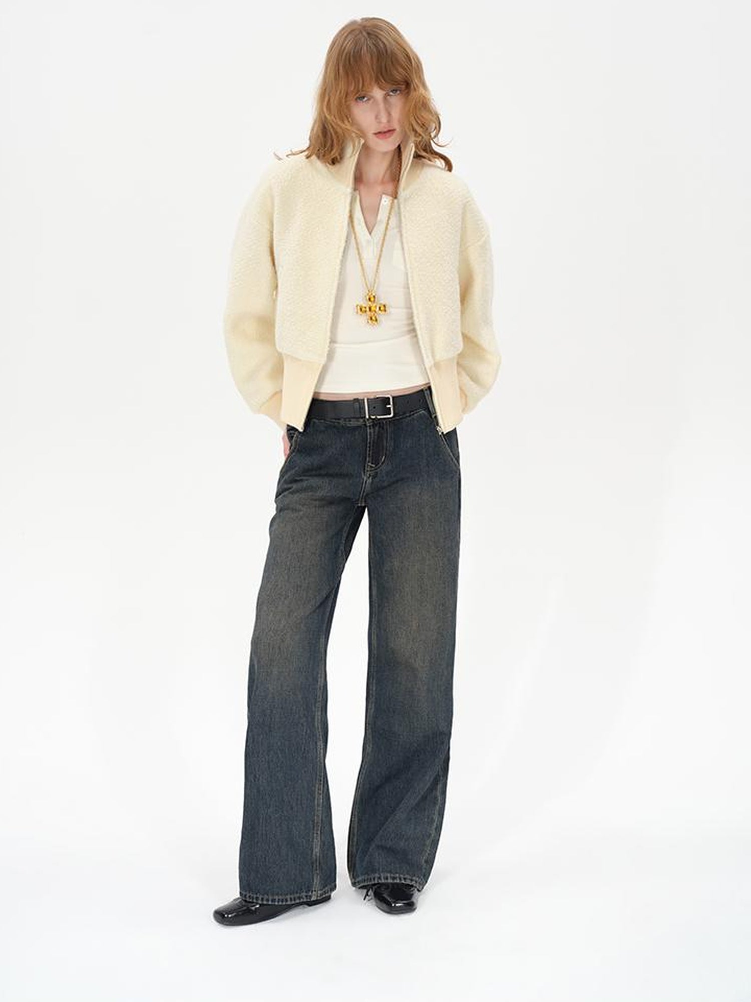 Wool Rib Knit Zip Front Cropped Cardigan