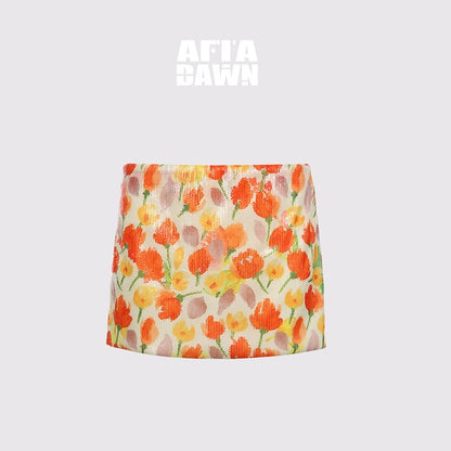 AFTADAWN_Yellow_Sequin_Floral_Print_Low_Waist_A_Line_Women&