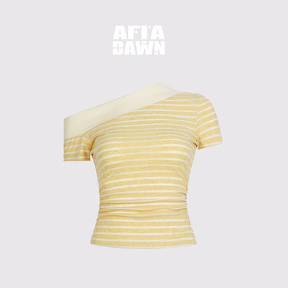 AFTADAWN_Yellow_Striped_Ribbed_Asymmetric_Patchwork_Women&