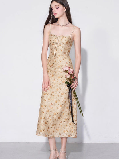 AFTADAWN Yellow Textured Jacquard Cinched Waist Aline Women&