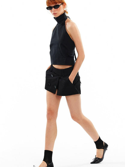 ALINNV 3d Floral Cropped Backless Tie High Neck Women&