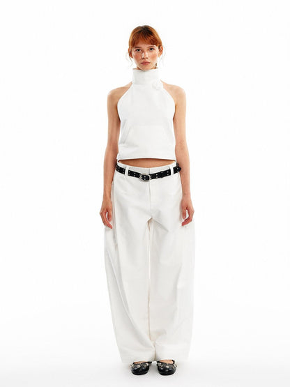 ALINNV 3d Floral Cropped Backless Tie High Neck Women&