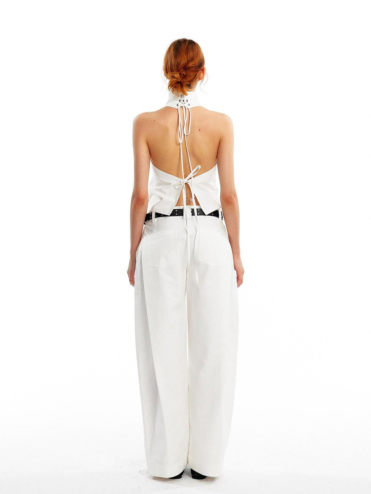 ALINNV 3d Floral Cropped Backless Tie High Neck Women&