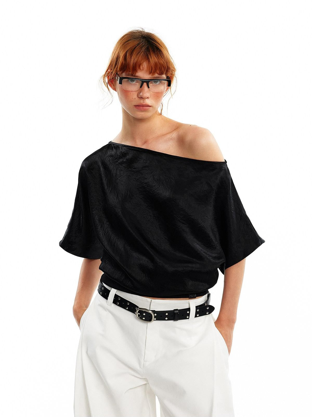 ALINNV Asymmetric Slanted Neck Batwing Women&