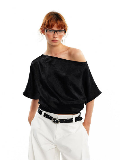 ALINNV Asymmetric Slanted Neck Batwing Women&