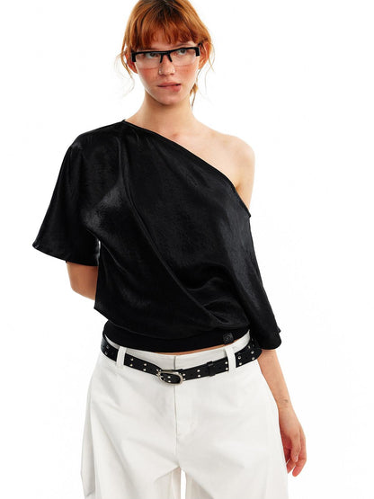 ALINNV Asymmetric Slanted Neck Batwing Women&