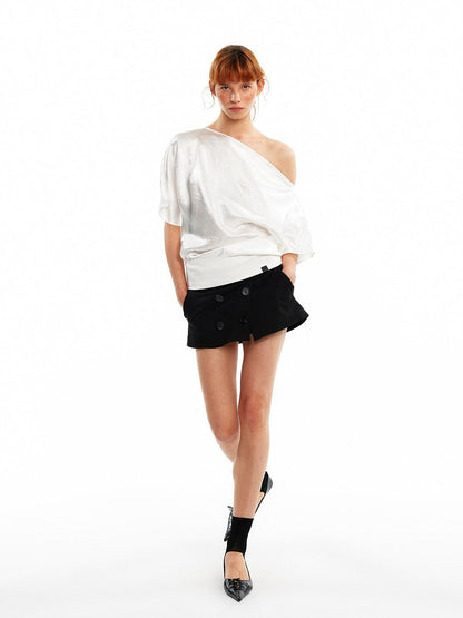 ALINNV Asymmetric Slanted Neck Batwing Women&