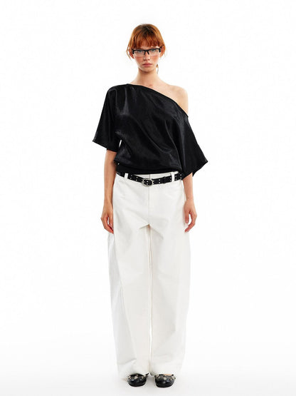 ALINNV Asymmetric Slanted Neck Batwing Women&