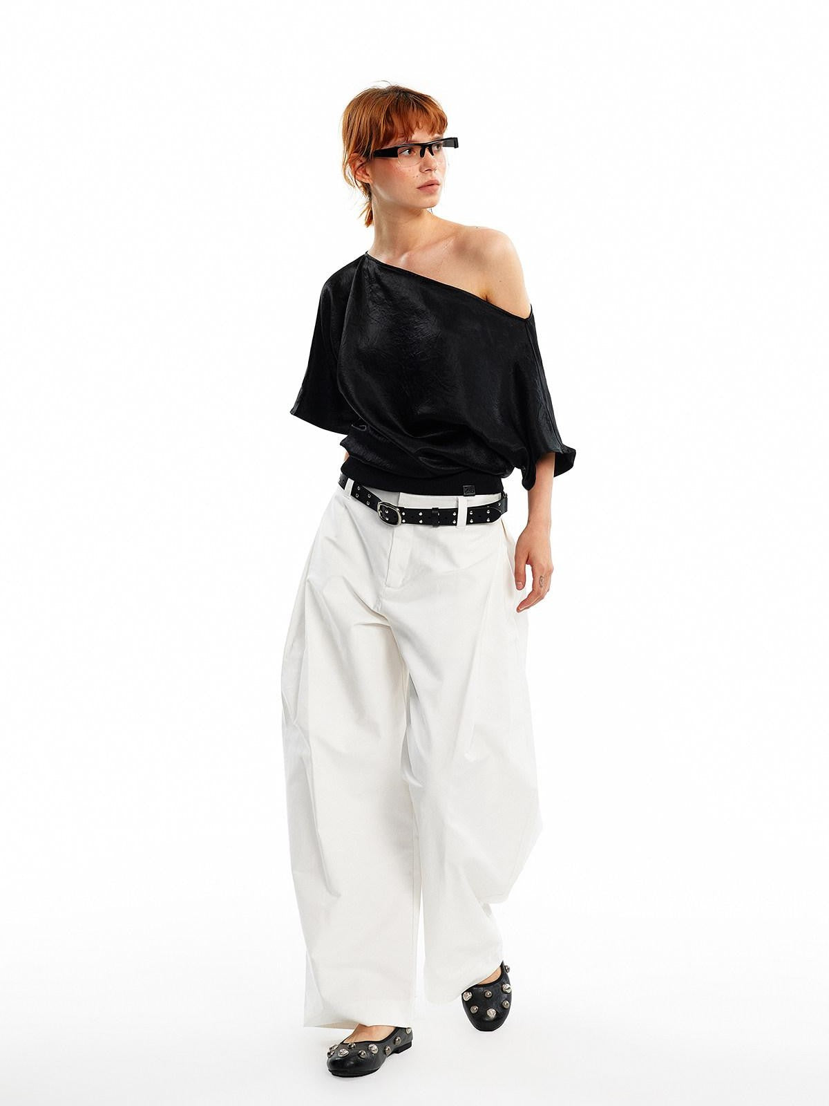 ALINNV Asymmetric Slanted Neck Batwing Women&
