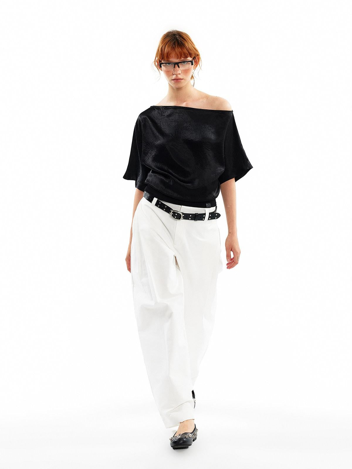 ALINNV Asymmetric Slanted Neck Batwing Women&