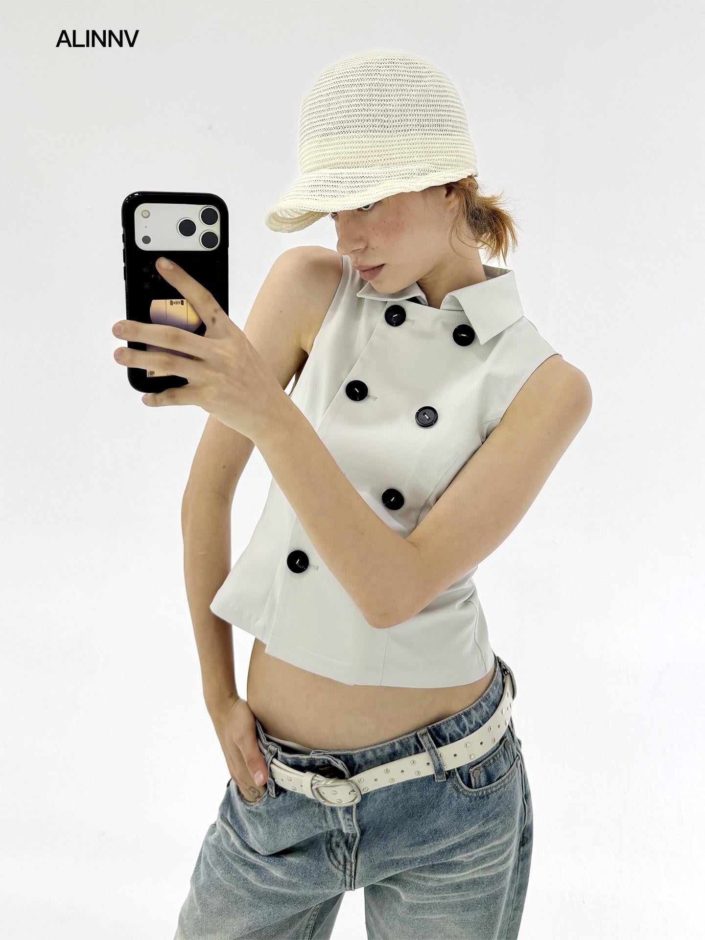 ALINNV Black And Off White Two Colors Wide Brim Women&