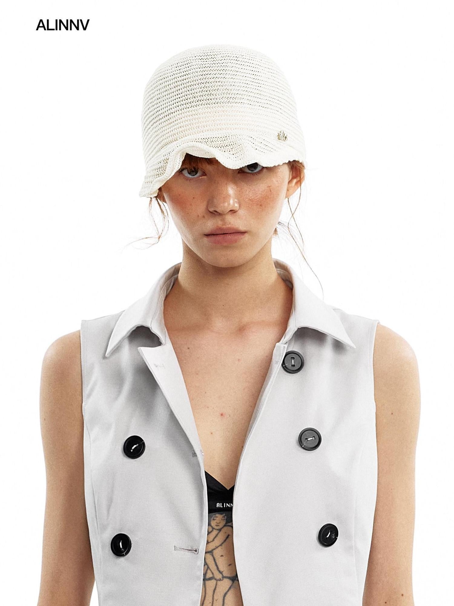 ALINNV Black And Off White Two Colors Wide Brim Women&