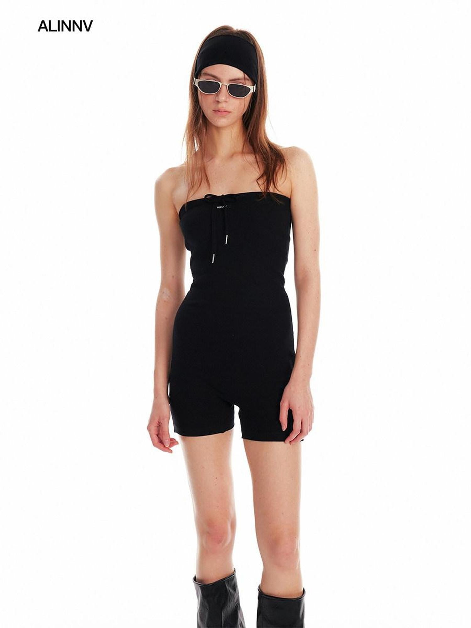 ALINNV Black Bandeau Slim Fit Street Style Women&