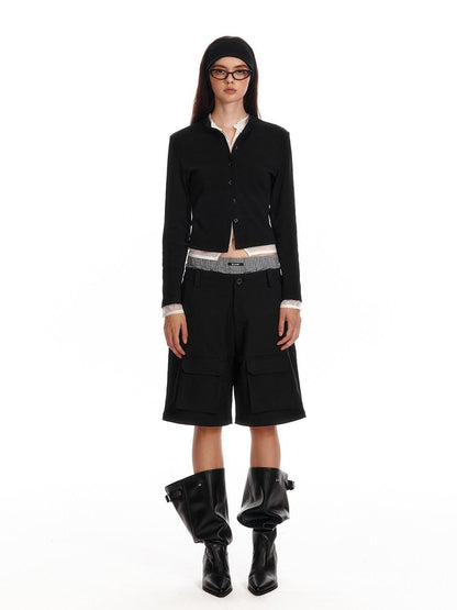 ALINNV Black Faux Two Piece Lace Knit Women&