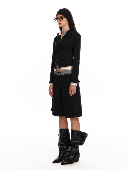 ALINNV Black Faux Two Piece Lace Knit Women&