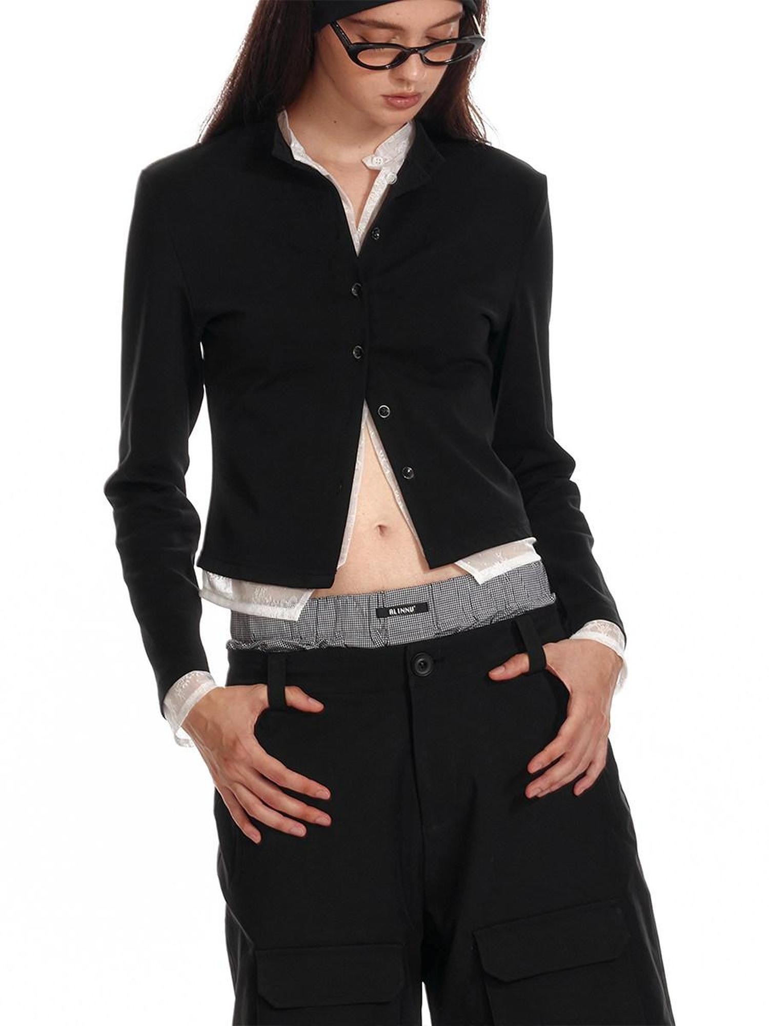 ALINNV Black Faux Two Piece Lace Knit Women&