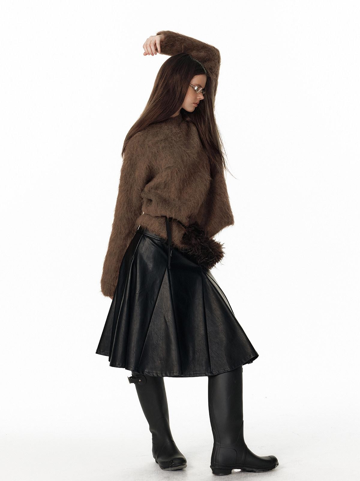 ALINNV Black Flared Low Waist Loose Aline Silhouette Belted Women&