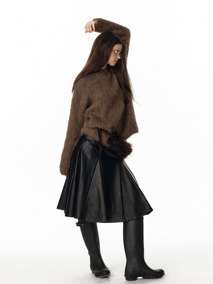 ALINNV Black Flared Low Waist Loose Aline Silhouette Belted Women&