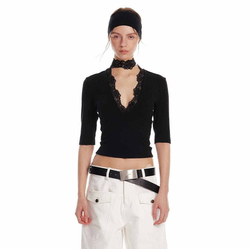 ALINNV_Black_Lace_Splice_Deep_V_Elbow_Sleeve_Women&