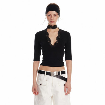 ALINNV_Black_Lace_Splice_Deep_V_Elbow_Sleeve_Women&