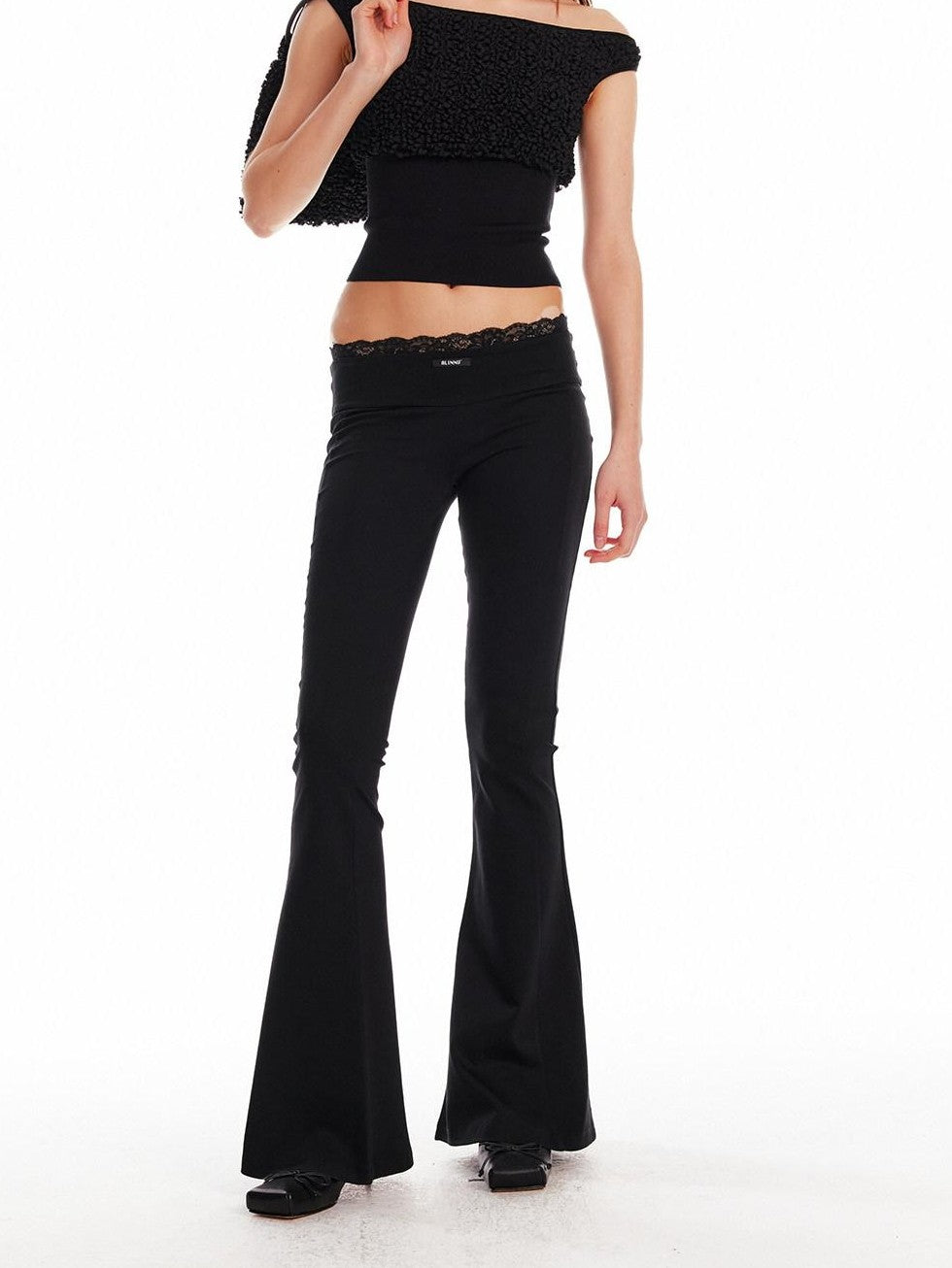 ALINNV Black Lace Splice Low Waist Elastic Slim Women&