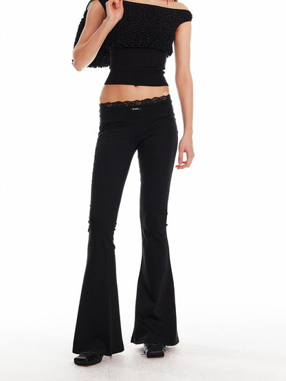 ALINNV Black Lace Splice Low Waist Elastic Slim Women&