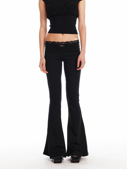 ALINNV Black Lace Splice Low Waist Elastic Slim Women&
