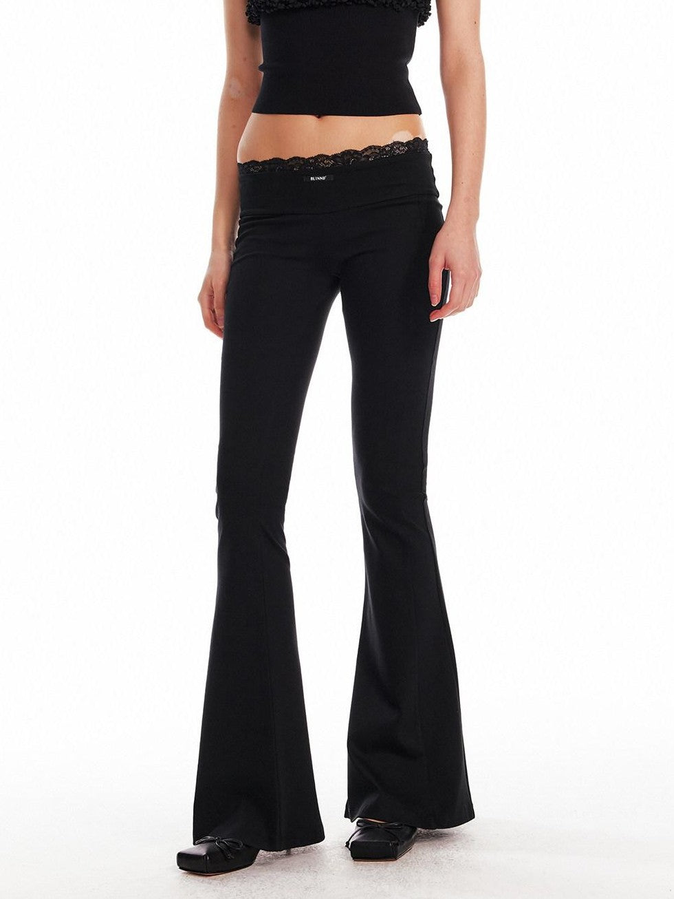 ALINNV Black Lace Splice Low Waist Elastic Slim Women&