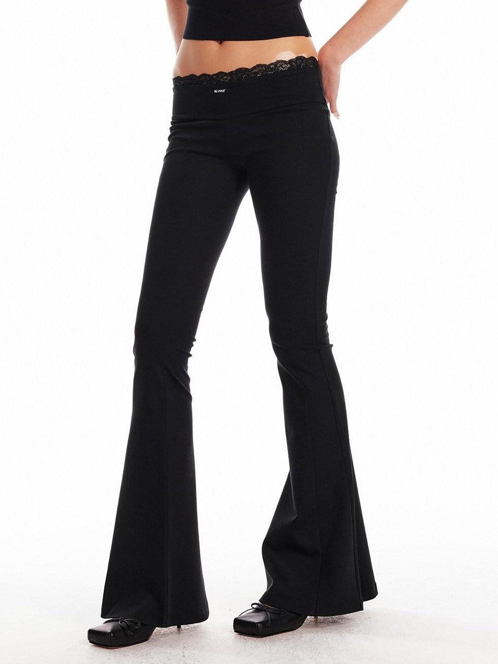 ALINNV Black Lace Splice Low Waist Elastic Slim Women&