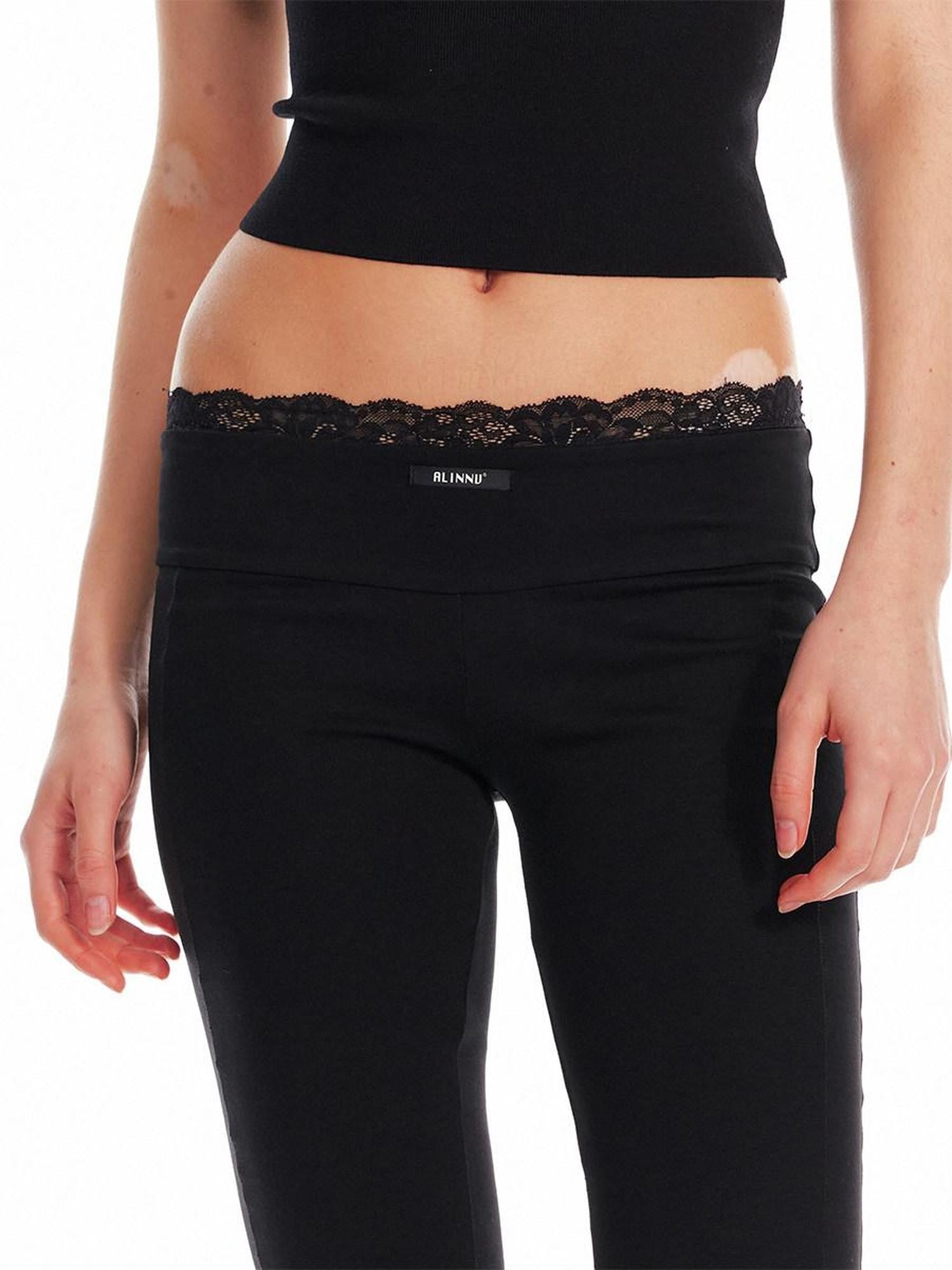 ALINNV Black Lace Splice Low Waist Elastic Slim Women&