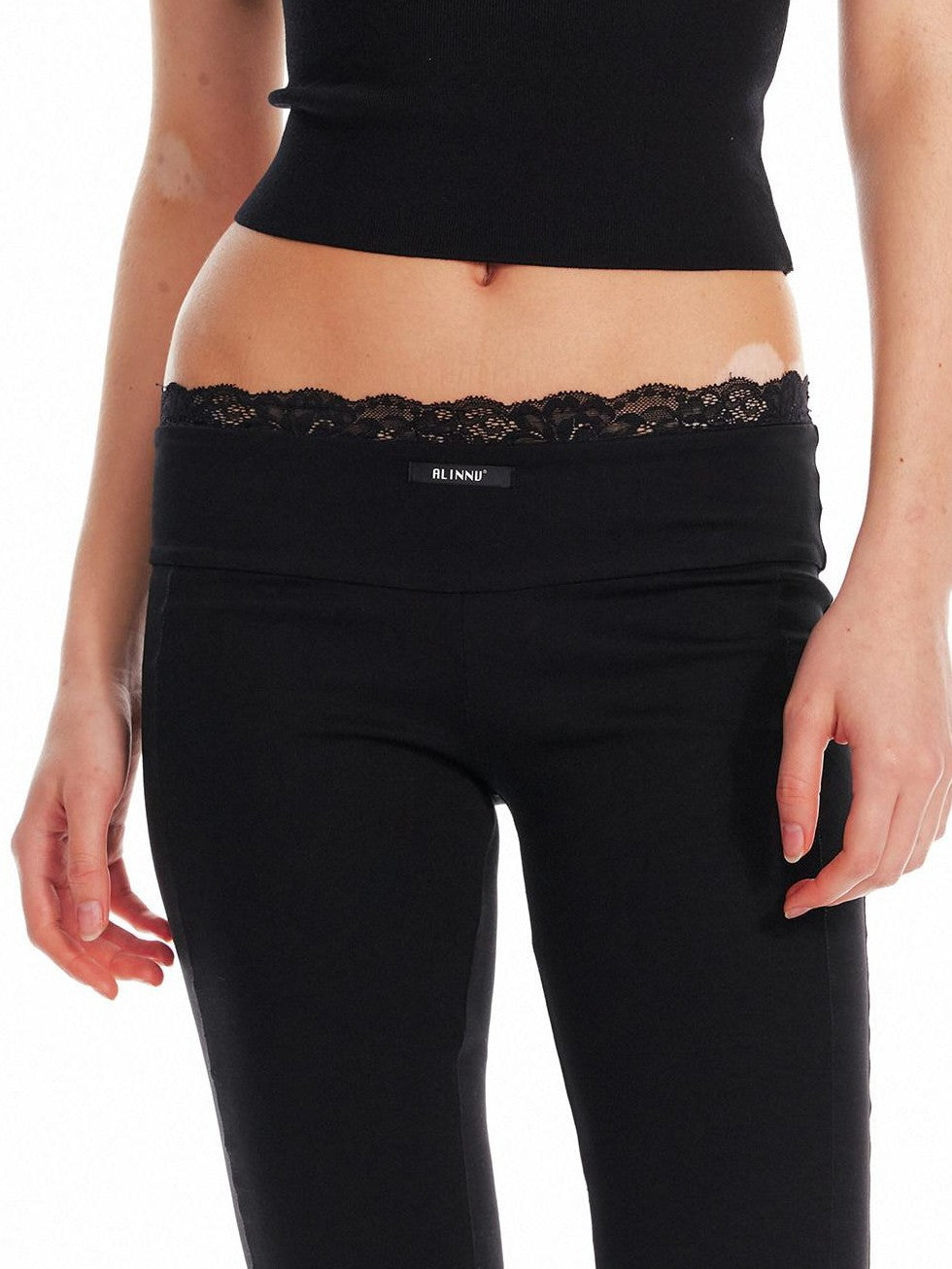 ALINNV Black Lace Splice Low Waist Elastic Slim Women&