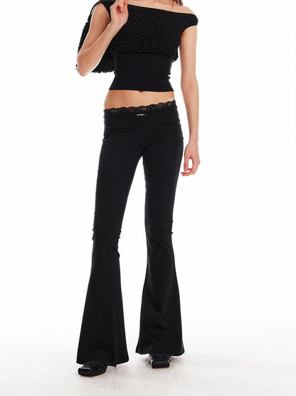 ALINNV Black Lace Splice Low Waist Elastic Slim Women&