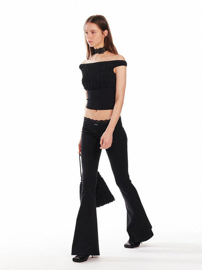 ALINNV Black Lace Splice Low Waist Elastic Slim Women&