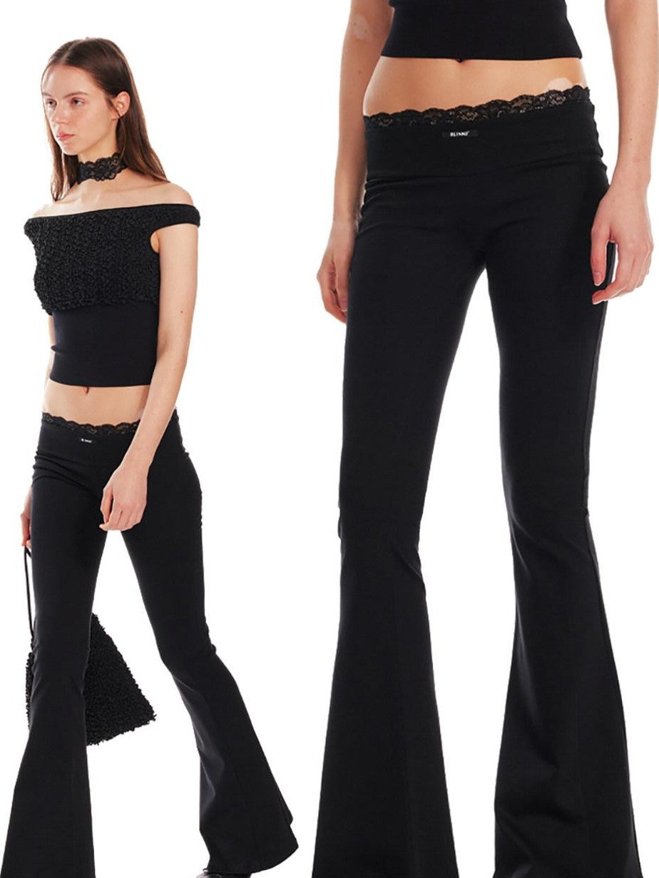 ALINNV Black Lace Splice Low Waist Elastic Slim Women&