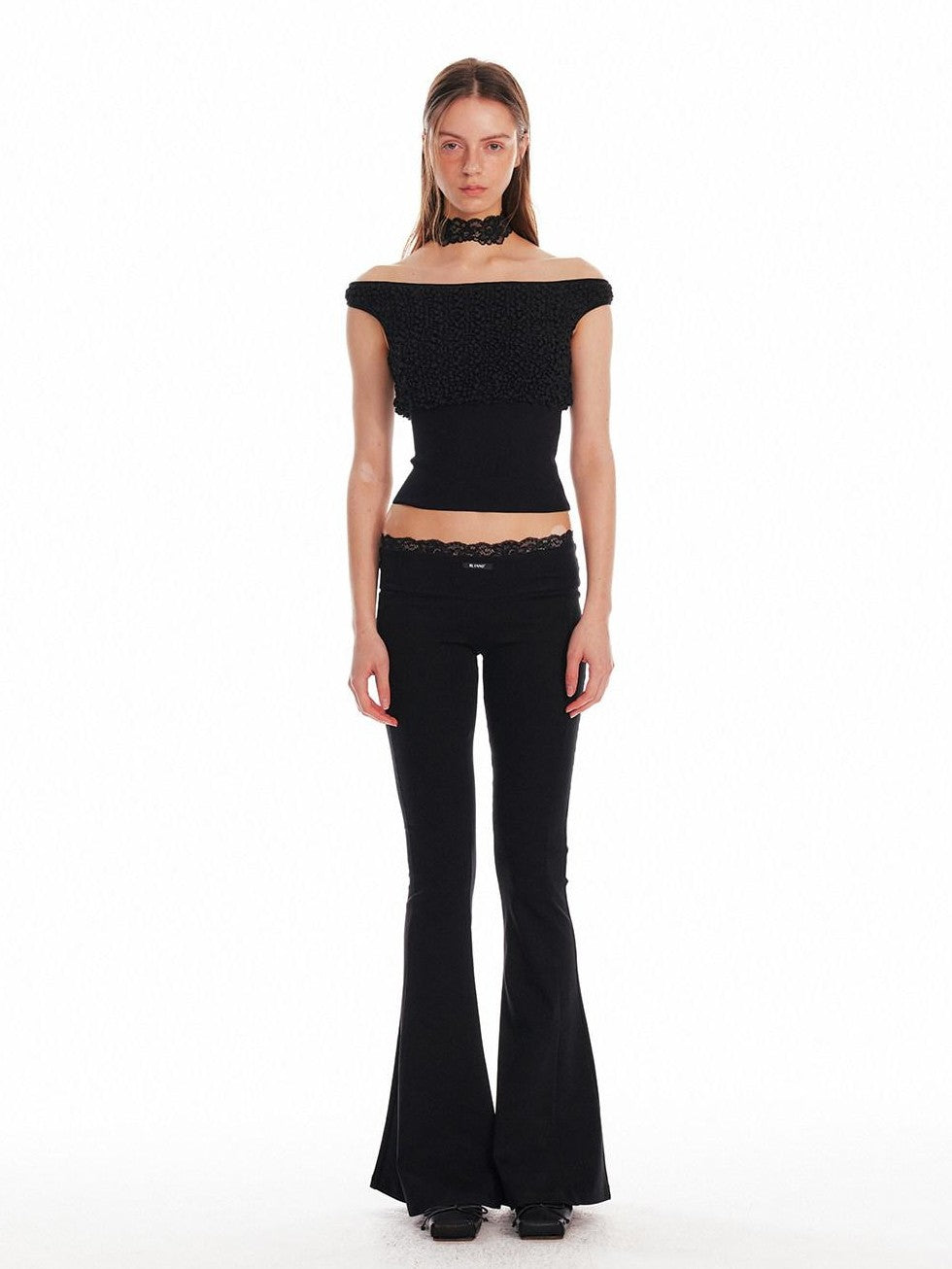 ALINNV Black Lace Splice Low Waist Elastic Slim Women&