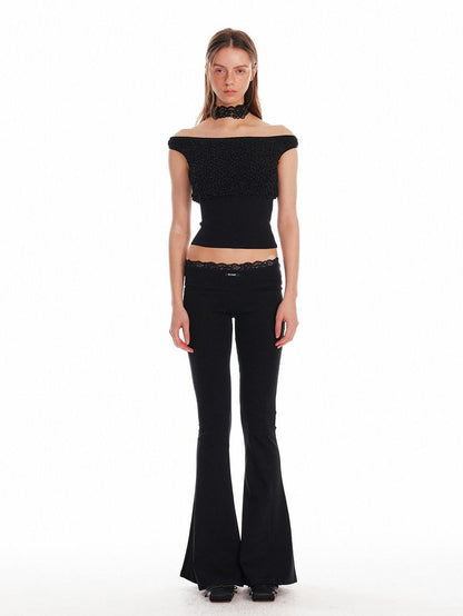 ALINNV Black Lace Splice Low Waist Elastic Slim Women&