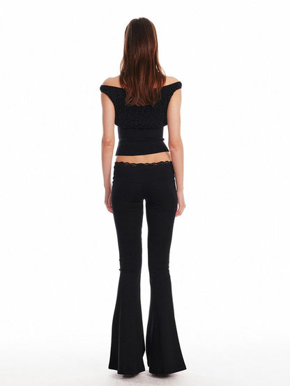 ALINNV Black Lace Splice Low Waist Elastic Slim Women&