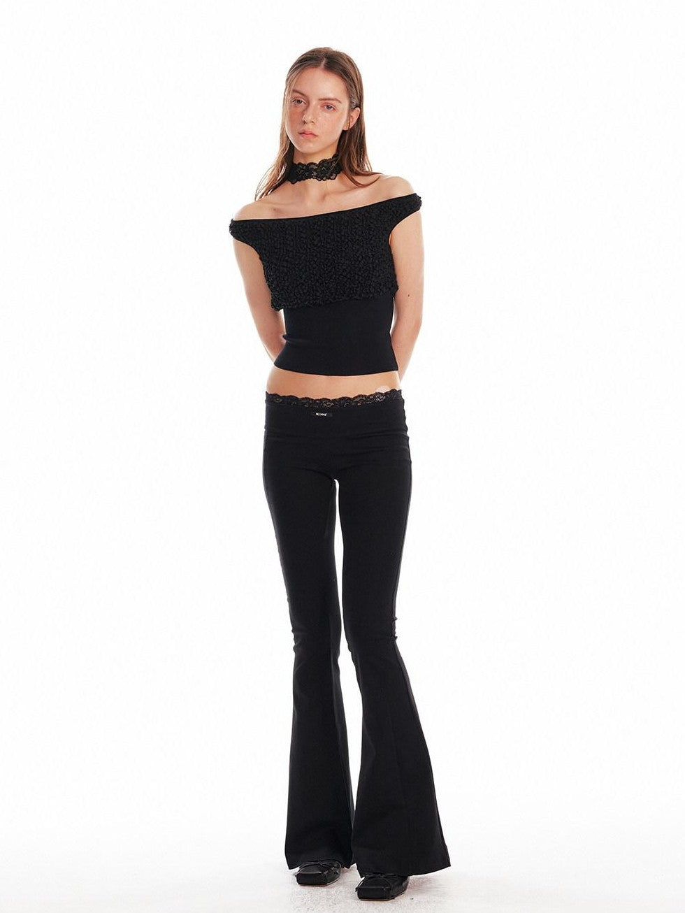 ALINNV Black Lace Splice Low Waist Elastic Slim Women&