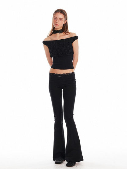 ALINNV Black Lace Splice Low Waist Elastic Slim Women&