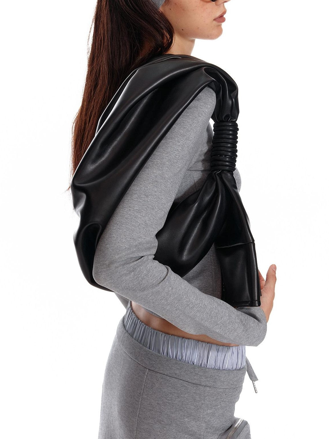 ALINNV Black Pleated Asymmetrical Dumpling Top Handle Women&