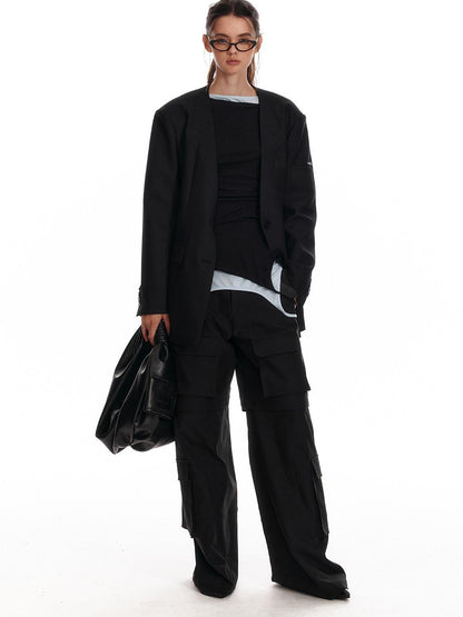 ALINNV Black Pleated Asymmetrical Dumpling Top Handle Women&