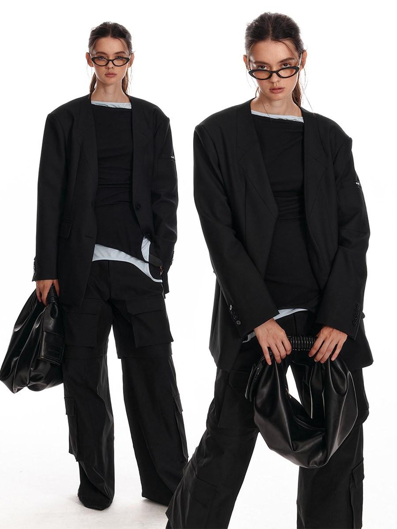 ALINNV Black Pleated Asymmetrical Dumpling Top Handle Women&