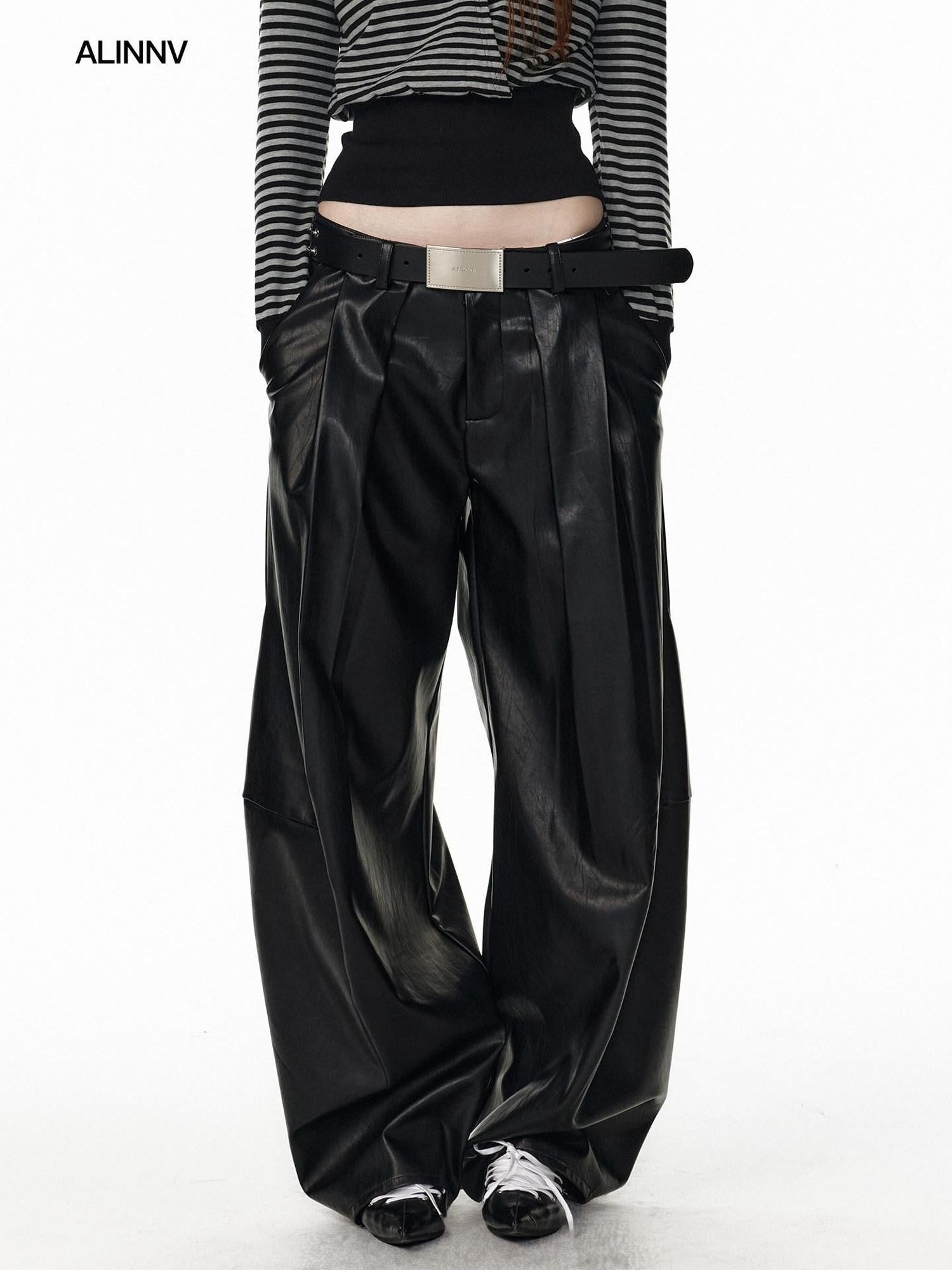 ALINNV Black Utility Knife Cut Natural Waist Streetwear Women&