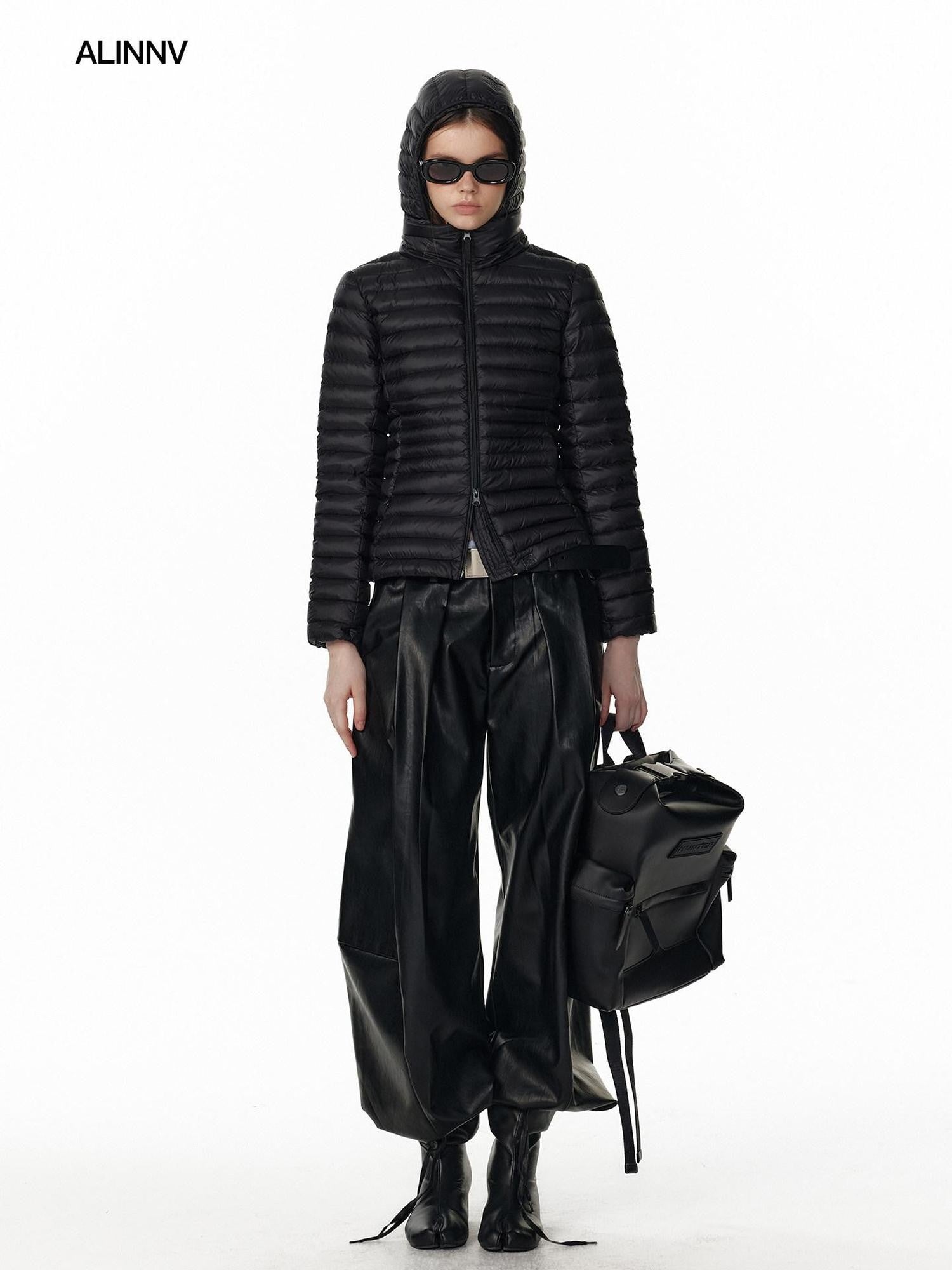 ALINNV Black Utility Knife Cut Natural Waist Streetwear Women&