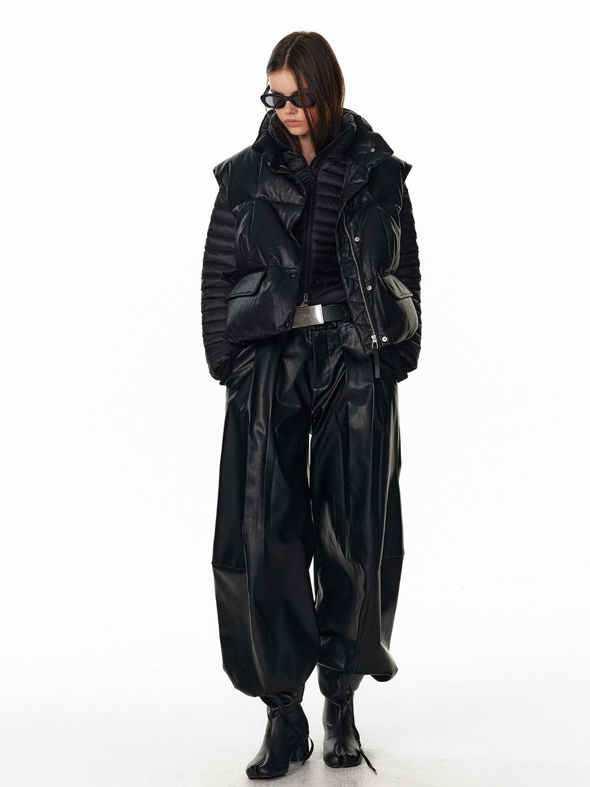 ALINNV Black Utility Knife Cut Natural Waist Streetwear Women&