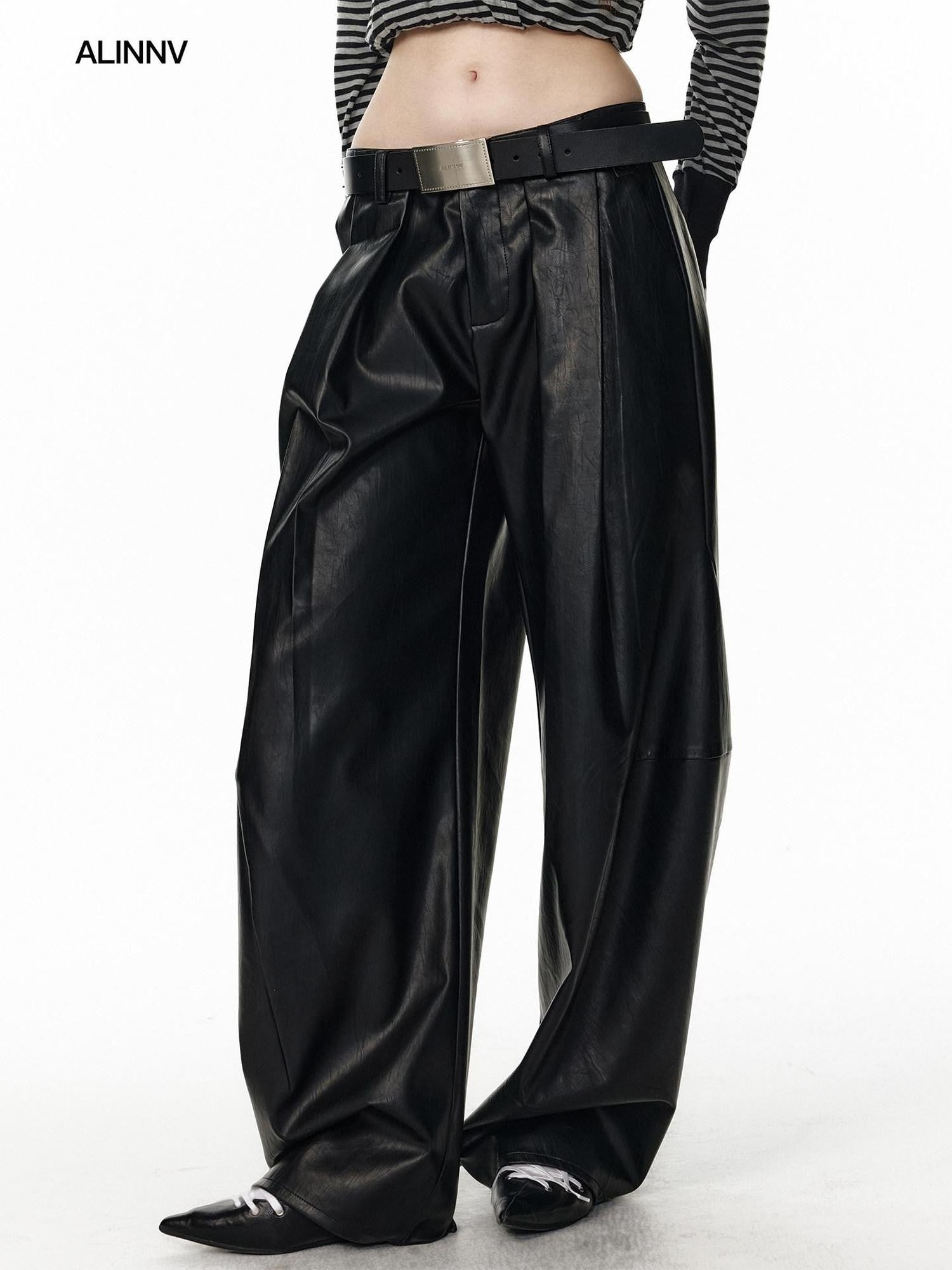 ALINNV Black Utility Knife Cut Natural Waist Streetwear Women&